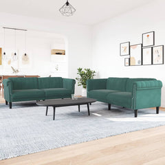 Sofa Set Dark Green Velvet 2-Seater Ergonomic Sofa Set