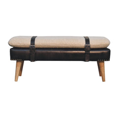 Bouclé Buffalo Hide Black Leather Bench