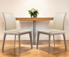 Set of Two Taupe and Brown Upholstered Faux Leather Dining Side Chairs