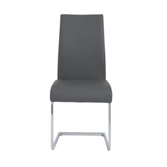 Set of Four Gray and Silver Upholstered Leather Dining Side Chairs