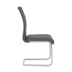 Set of Four Gray and Silver Upholstered Leather Dining Side Chairs