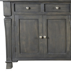 72" Dark Gray Solid Wood Four Drawer Sideboard with Four Doors