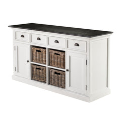66" White And Black Solid Wood Paneled Four Drawer Buffet Table with Two Doors