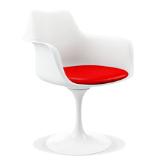 Red and White Upholstered Faux Leather Dining Arm Chair