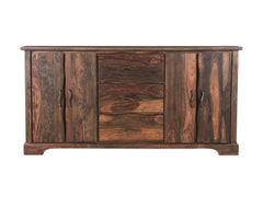 72" Dark Brown Solid Wood Live Edge Three Drawer Sideboard with Four Doors