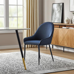 Set of Two Blue and Black Upholstery And Metal Dining Arm Chairs