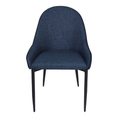 Set of Two Blue and Black Upholstery And Metal Dining Arm Chairs