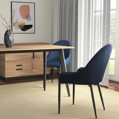 Set of Two Blue and Black Upholstery And Metal Dining Arm Chairs