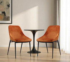 Set of Two Amber and Black Upholstered Velvet Dining Side Chairs