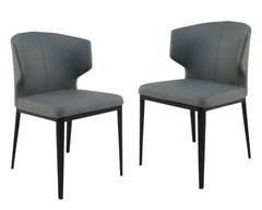 Set of Two Gray and Black Upholstered Faux Leather Wing Back Dining Side Chairs
