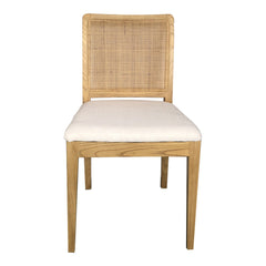 Set of Two White and Natural Upholstered Fabric Dining Side Chairs