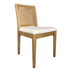 Set of Two White and Natural Upholstered Fabric Dining Side Chairs