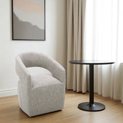Gray Upholstered Fabric Open Back Dining Arm Chair