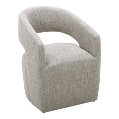 Gray Upholstered Fabric Open Back Dining Arm Chair