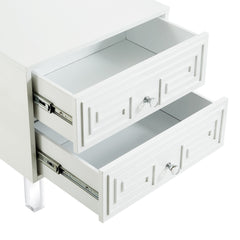24" White And Clear Wood And Acrylic End Table With Two Drawers