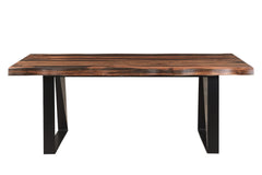 Seven Piece Brown and Black Solid Wood Dining Set with Six Chairs