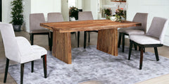 Nine Piece Brown Solid Wood Dining Set with Eight Chairs