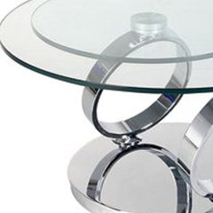 32" Clear And Silver Glass And Metal Round Coffee Table