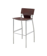 Set of Two 29" Brown and Silver Metal and Faux Leather Low Back Bar Height Bar Chairs