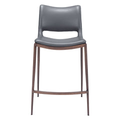 Set of Two 25" Dark Gray and Brown Faux Leather and Steel Low Back Counter Height Bar Chairs
