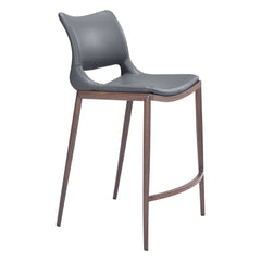 Set of Two 25" Dark Gray and Brown Faux Leather and Steel Low Back Counter Height Bar Chairs