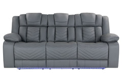 86" Light Gray Reclining USB Sofa And Toss Pillow With Silver Legs