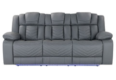 86" Light Gray Reclining USB Sofa And Toss Pillow With Silver Legs