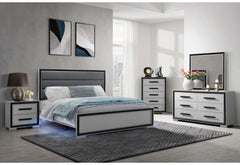 Gray Ribbed Texture Wood And Upholstery King Bed Frame