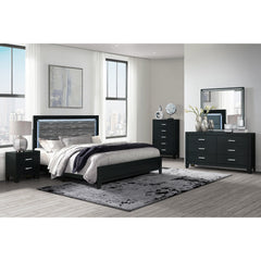 Black and Ash Gray Wood And Upholstery Lighted Upholstered Queen Bed Frame
