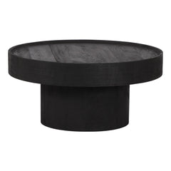 28" Black Solid Wood Round Pedestal Coffee Table