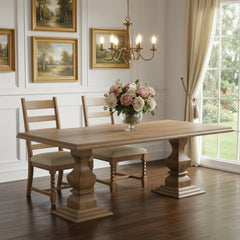 96" Brown Solid Wood Double Pedestal Base Dining Table