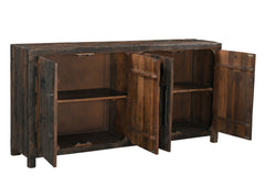 72" Dark Brown Distressed Reclaimed Wood Sideboard with Four Doors
