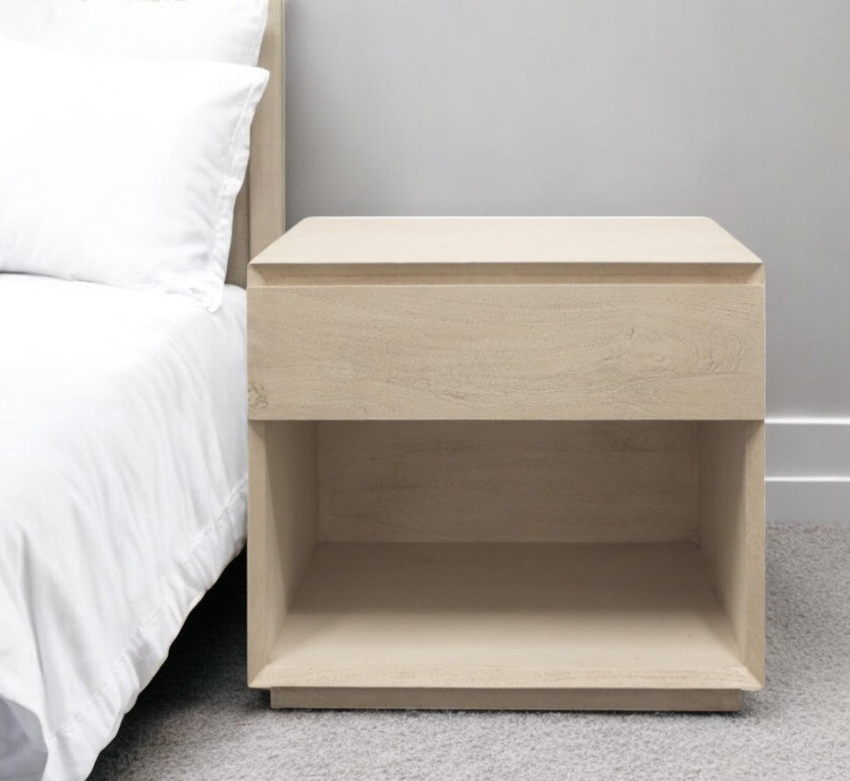 24" Natural Solid Wood Ribbed Texture One Drawer Nightstand