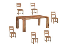 Seven Piece Brown Solid Wood Dining Set with Six Chairs