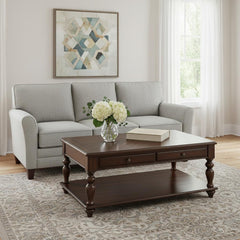 48" Brown Wood Lift Top Coffee Table With Shelf