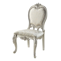 Set of Two Champagne Fabric and Solid Wood Open Back Dining Side Chairs