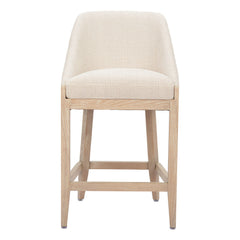 27" Beige and Natural Fabric and Solid Wood Counter Height Bar Chair