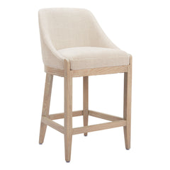 27" Beige and Natural Fabric and Solid Wood Counter Height Bar Chair