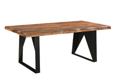 Seven Piece Brown and Black Solid Wood Dining Set with Six Chairs