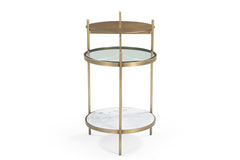 24" Brass Iron Round End Table With Shelf