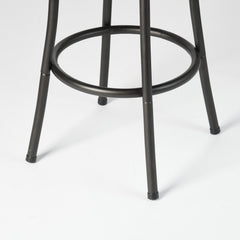 Set of Two Khaki and Black Suede Faux Leather and Iron Low Back Adjustable Height Swivel Bar Chairs