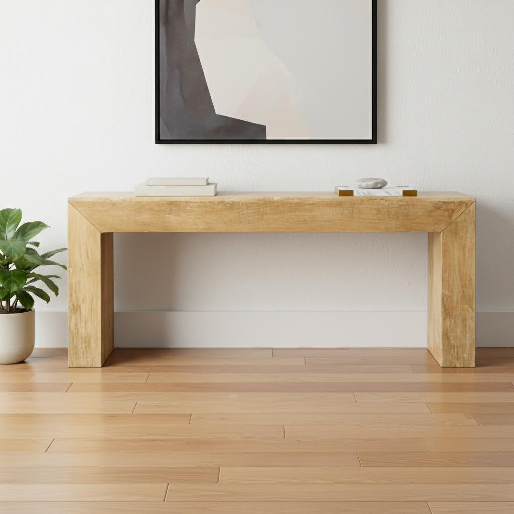 72" Natural Solid Wood Distressed Sled Console Table