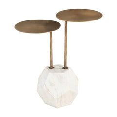 25" White Marble Pedestal End Table