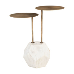 25" White Marble Pedestal End Table