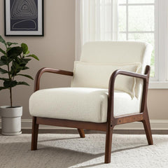 26" Cream and Natural Upholstered Arm Chair