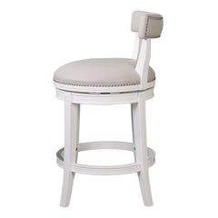 26" Gray and White Faux Leather and Solid Wood Low Back Counter Height Swivel Bar Chair