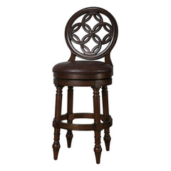 Dark Brown and Walnut Faux Leather and Solid Wood Bar Height Swivel Bar Chair