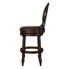 Dark Brown and Walnut Faux Leather and Solid Wood Bar Height Swivel Bar Chair