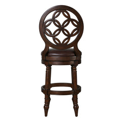 Dark Brown and Walnut Faux Leather and Solid Wood Bar Height Swivel Bar Chair