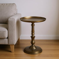 24" Bronze Metal Round Pedestal End Table